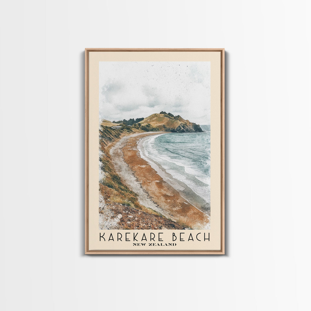 Karekare Beach, New Zealand Watercolor Beach Print, Vacation Gift, New Zealand Wall Art, Framed Canvas Print, Framed Beach Painting