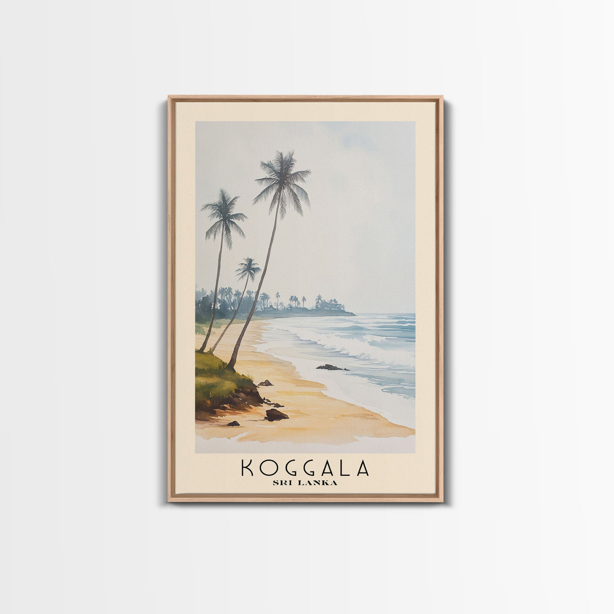 Koggala, Sri Lanka Watercolor Beach Print, Vacation Gift, Sri Lanka Wall Art, Framed Canvas Print, Framed Beach Painting