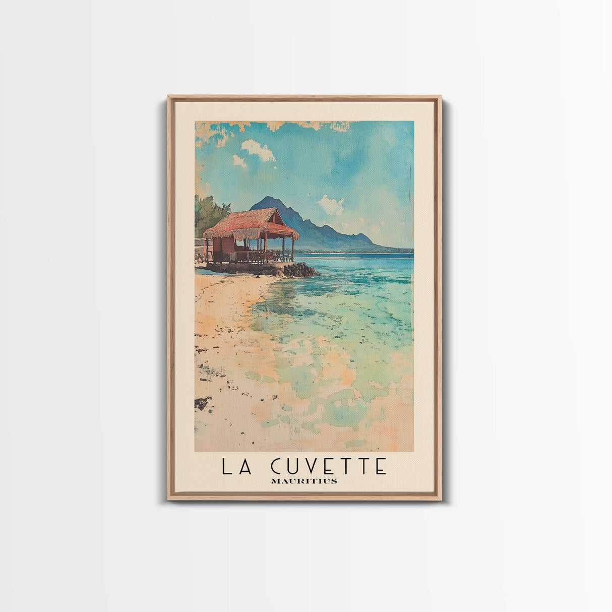 La Cuvette, Mauritius Watercolor Beach Print, Vacation Gift, Mauritius Wall Art, Framed Canvas Print, Framed Beach Painting