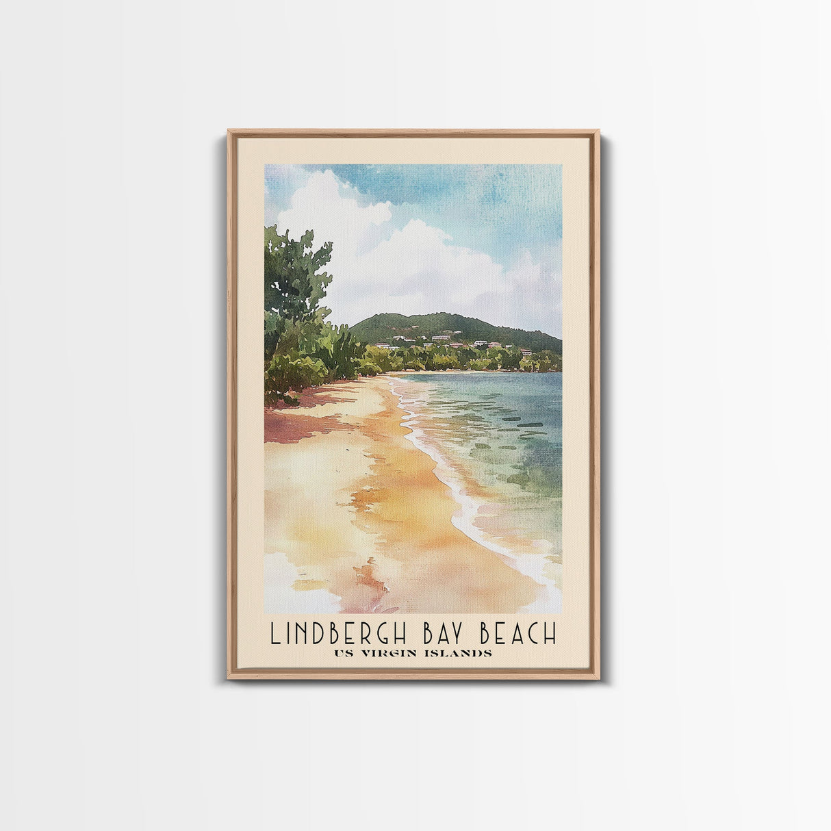 Lindbergh Bay Beach, US Virgin islands Watercolor Beach Print, Vacation Gift, US Virgin islands Wall Art, Framed Canvas Print, Framed Beach Painting