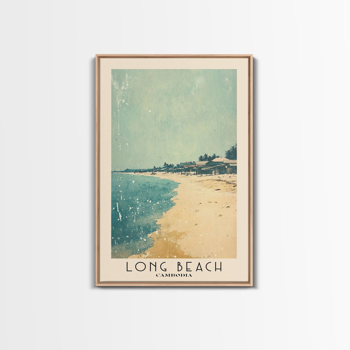 Long Beach, Cambodia Watercolor Beach Print, Vacation Gift, Cambodia Wall Art, Framed Canvas Print, Framed Beach Painting