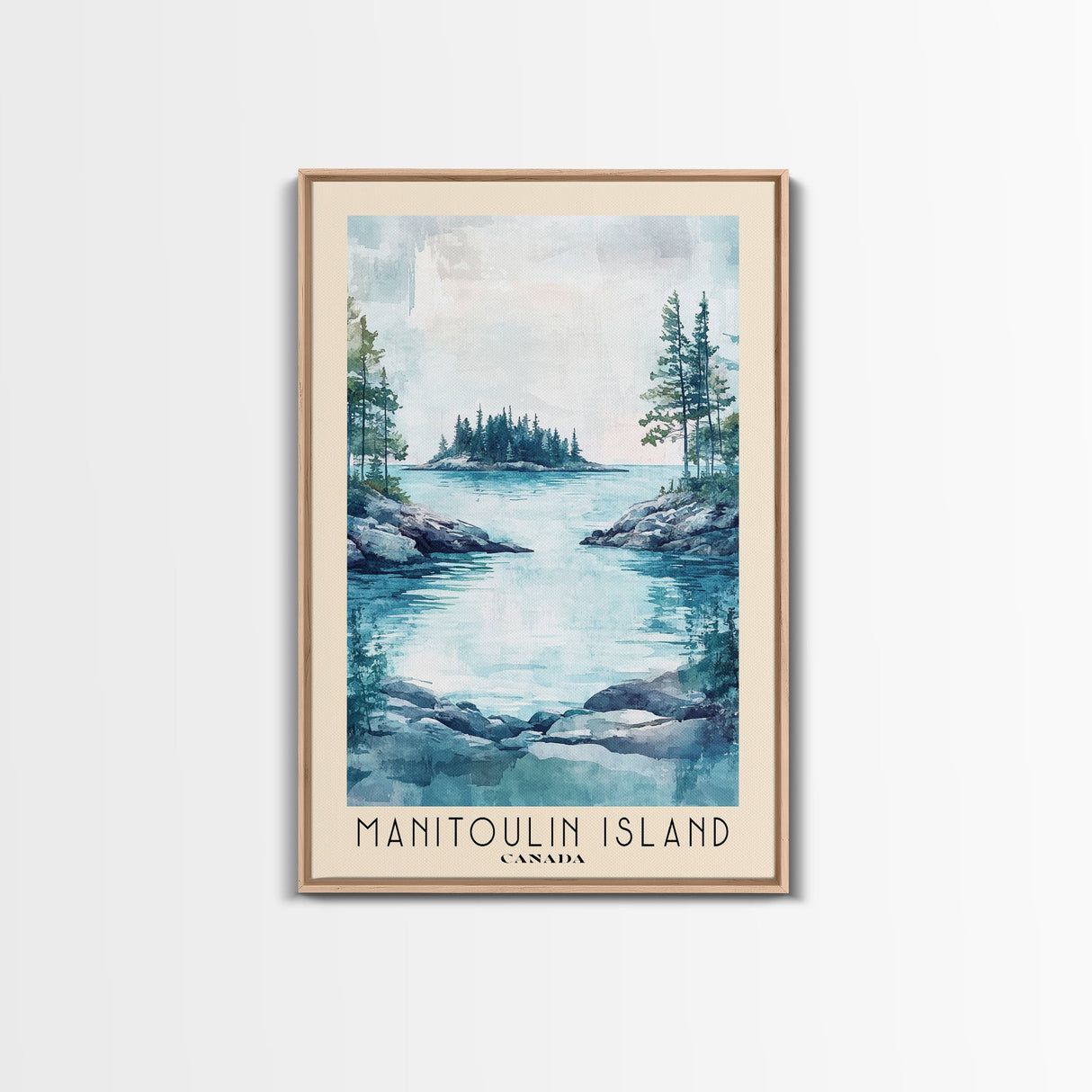 Manitoulin Island, Canada Watercolor Beach Print, Vacation Gift, Canada Wall Art, Framed Canvas Print, Framed Beach Painting