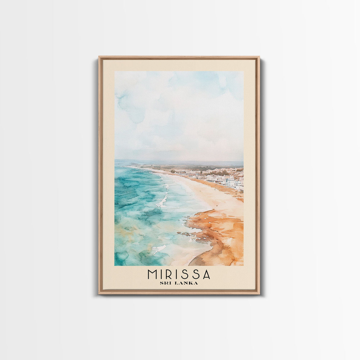 Mirissa, Sri Lanka Watercolor Beach Print, Vacation Gift, Sri Lanka Wall Art, Framed Canvas Print, Framed Beach Painting