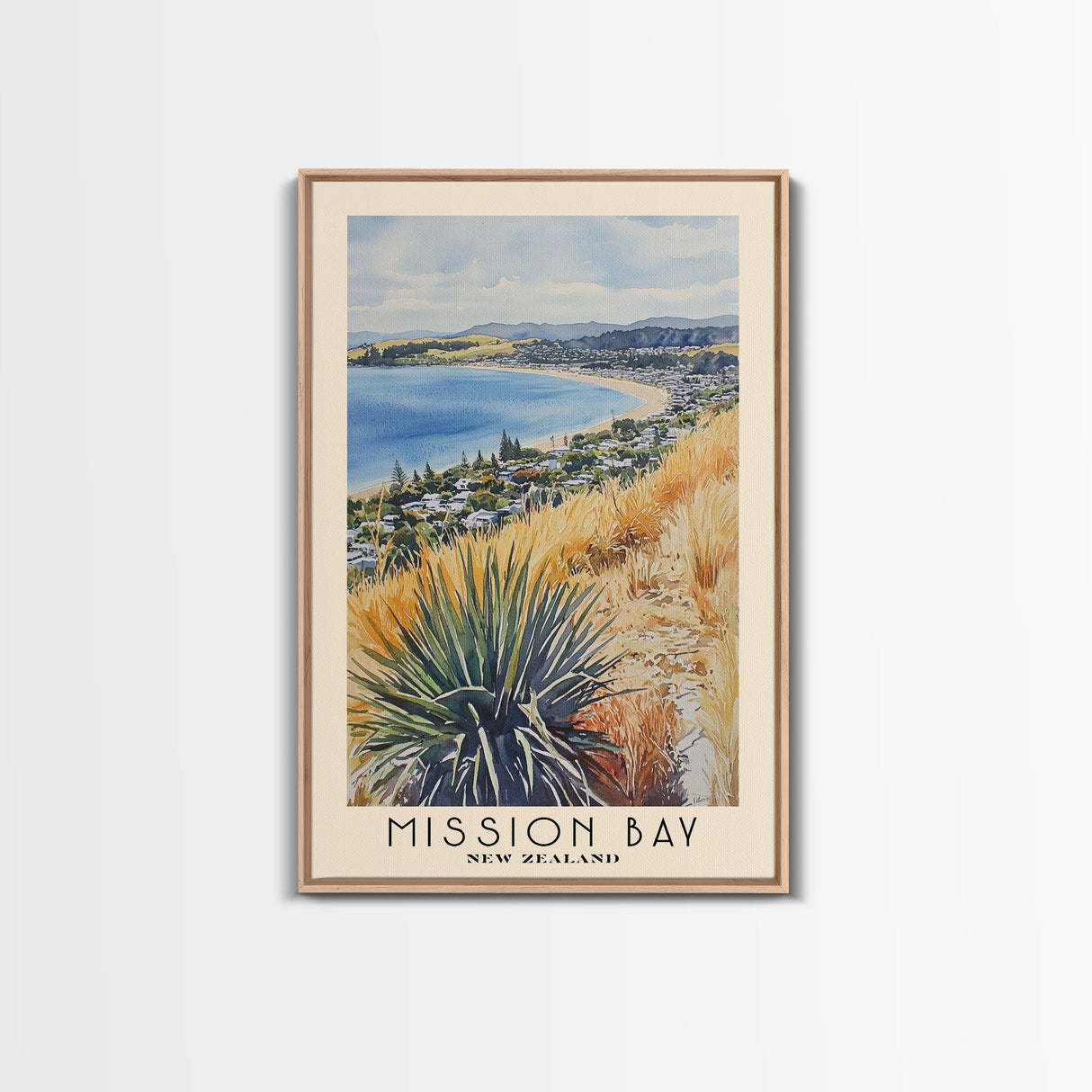 Mission Bay, New Zealand Watercolor Beach Print, Vacation Gift, New Zealand Wall Art, Beach Painting, Beach Decor, Beach Painting