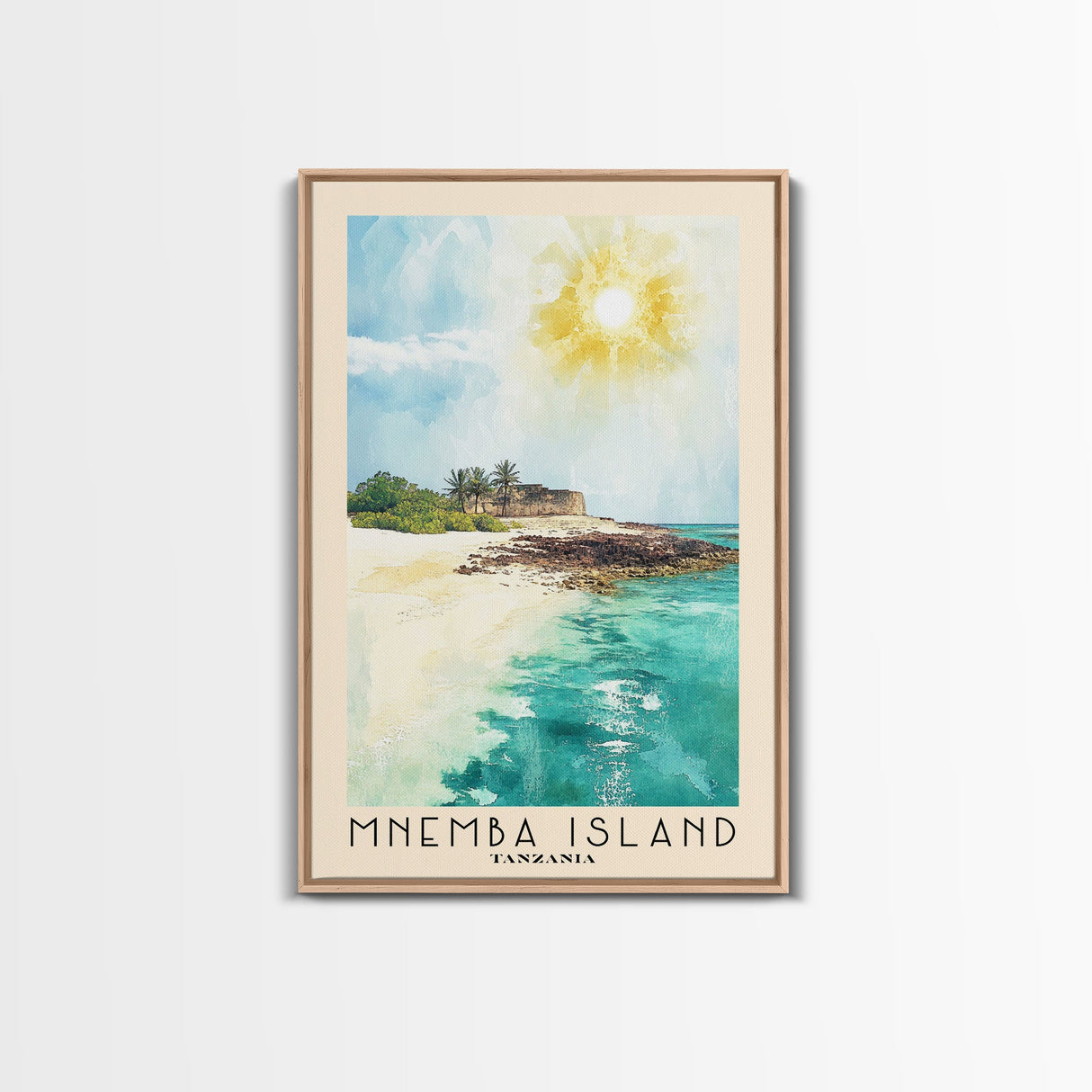 Mnemba Island, Tanzania Watercolor Beach Print, Vacation Gift, Tanzania Wall Art, Framed Canvas Print, Framed Beach Painting