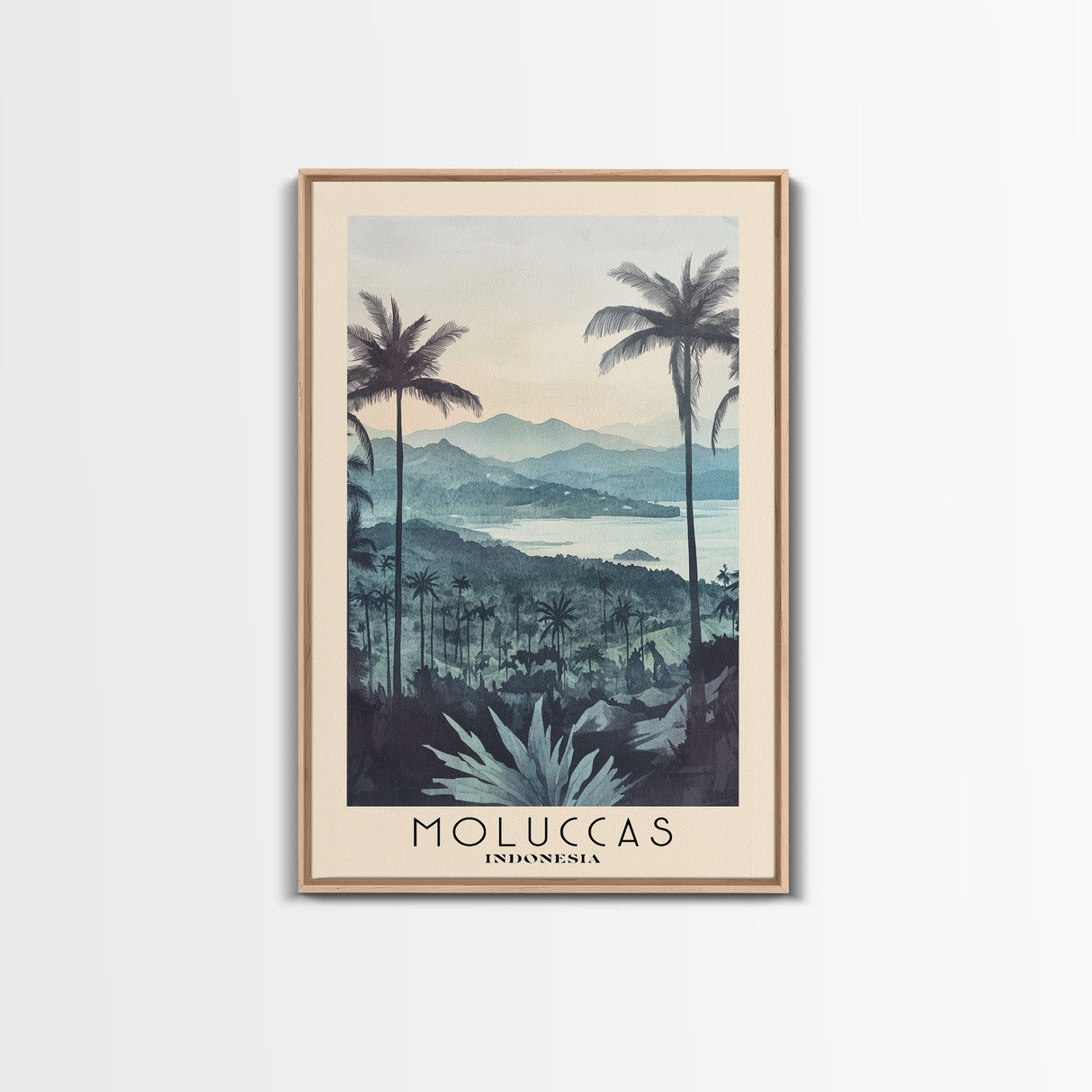 Moluccas, Indonesia Watercolor Beach Print, Vacation Gift, Indonesia Wall Art, Framed Canvas Print, Framed Beach Painting