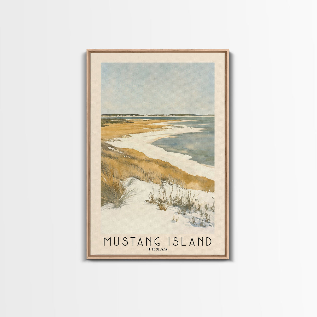 Mustang Island, Texas Watercolor Beach Print, Vacation Gift, Texas Wall Art, Framed Canvas Print, Framed Beach Painting