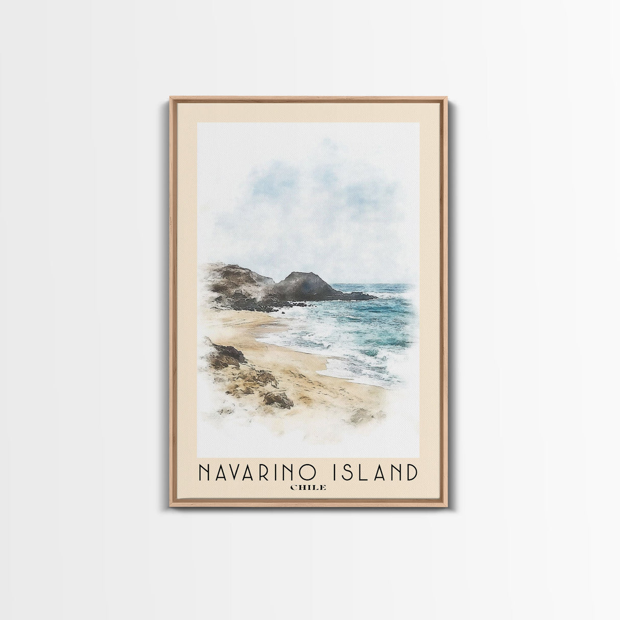 Navarino Island, Chile Watercolor Print, Vacation Gift, Chile Wall Art, Beach Painting, Beach Decor, Large Wall Art, Wood Frame Art