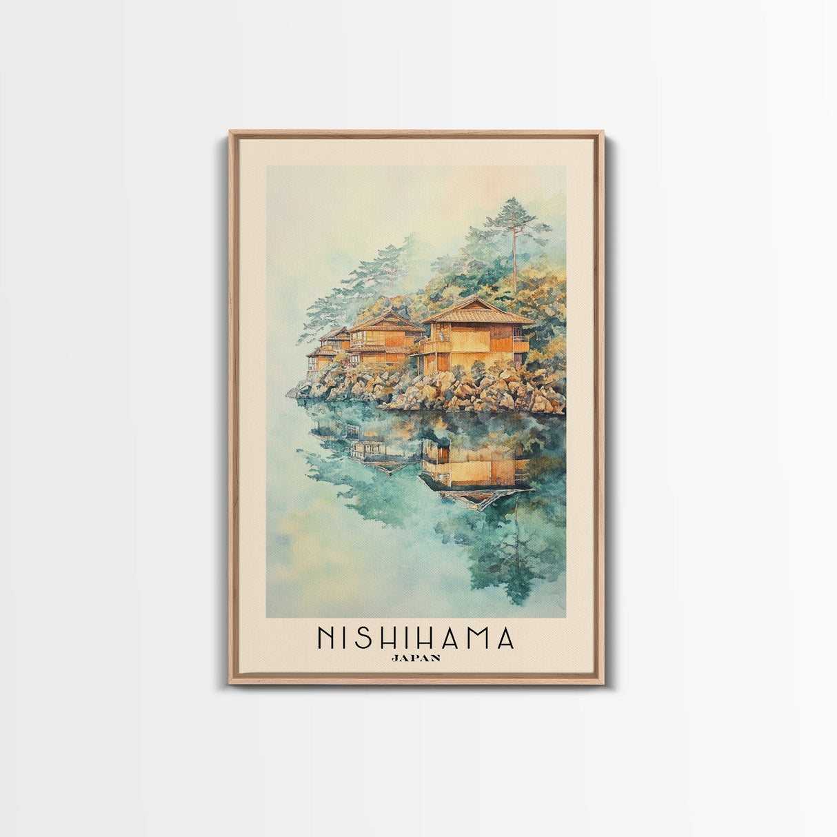 Nishihama, Japan Watercolor Beach Print, Vacation Gift, Japan Wall Art, Framed Canvas Print, Framed Beach Painting