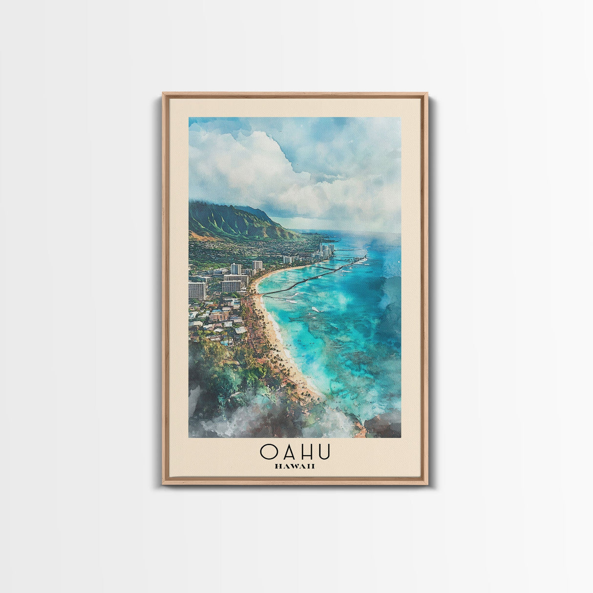 Oahu, Hawaii Watercolor Beach Print, Vacation Gift, Hawaii Wall Art, Beach Painting, Beach Decor, Beach Painting