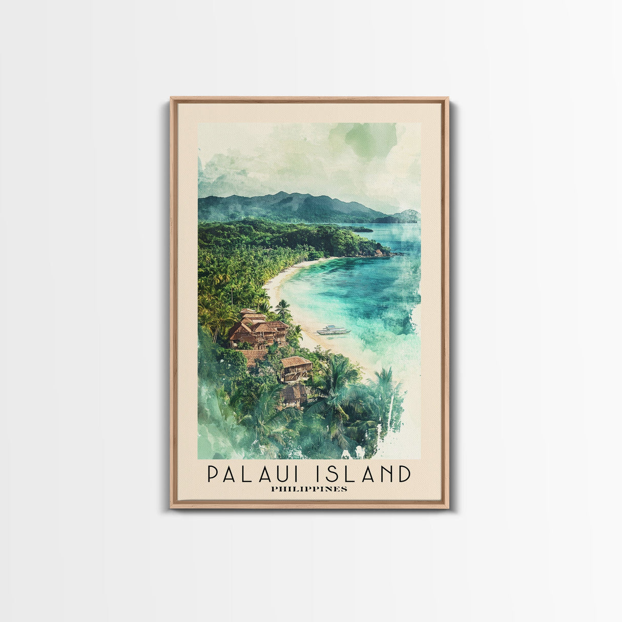 Palaui Island, Philippines Watercolor Print, Vacation Gift, Philippines Wall Art, Beach Painting, Beach Decor, Large Wall Art, Wood Frame Art