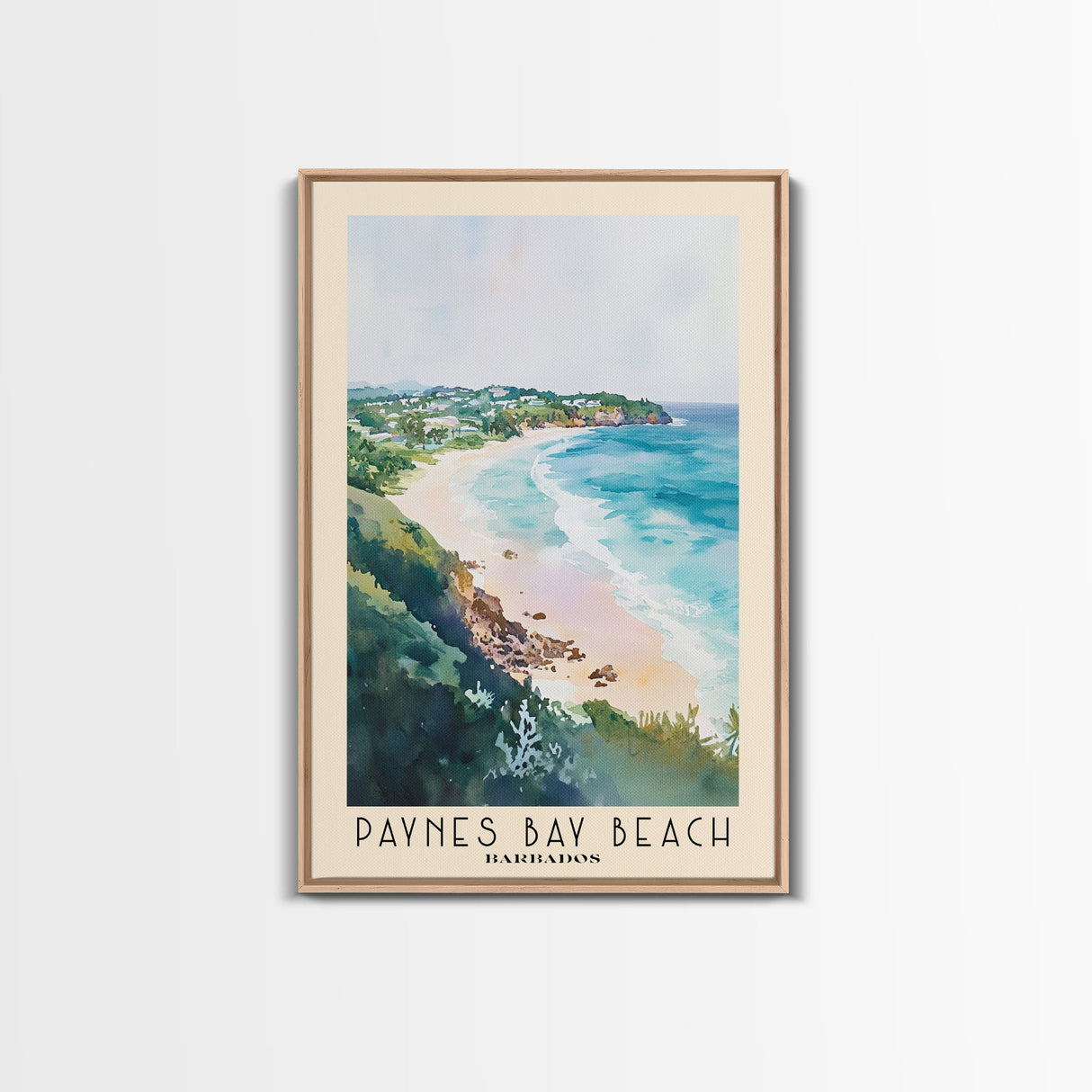 Paynes Bay Beach, Barbados Watercolor Print, Vacation Gift, Barbados Wall Art, Beach Painting, Beach Decor, Large Wall Art, Wood Frame Art