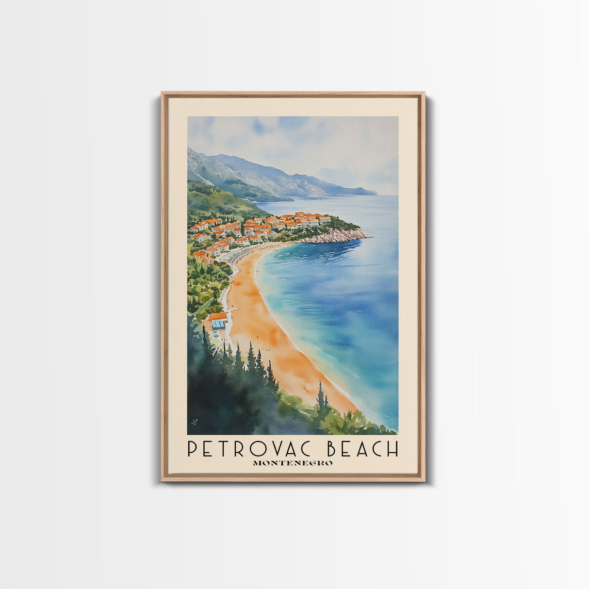 Petrovac Beach, Montenegro Watercolor Beach Print, Vacation Gift, Montenegro Wall Art, Beach Painting, Beach Decor, Beach Painting