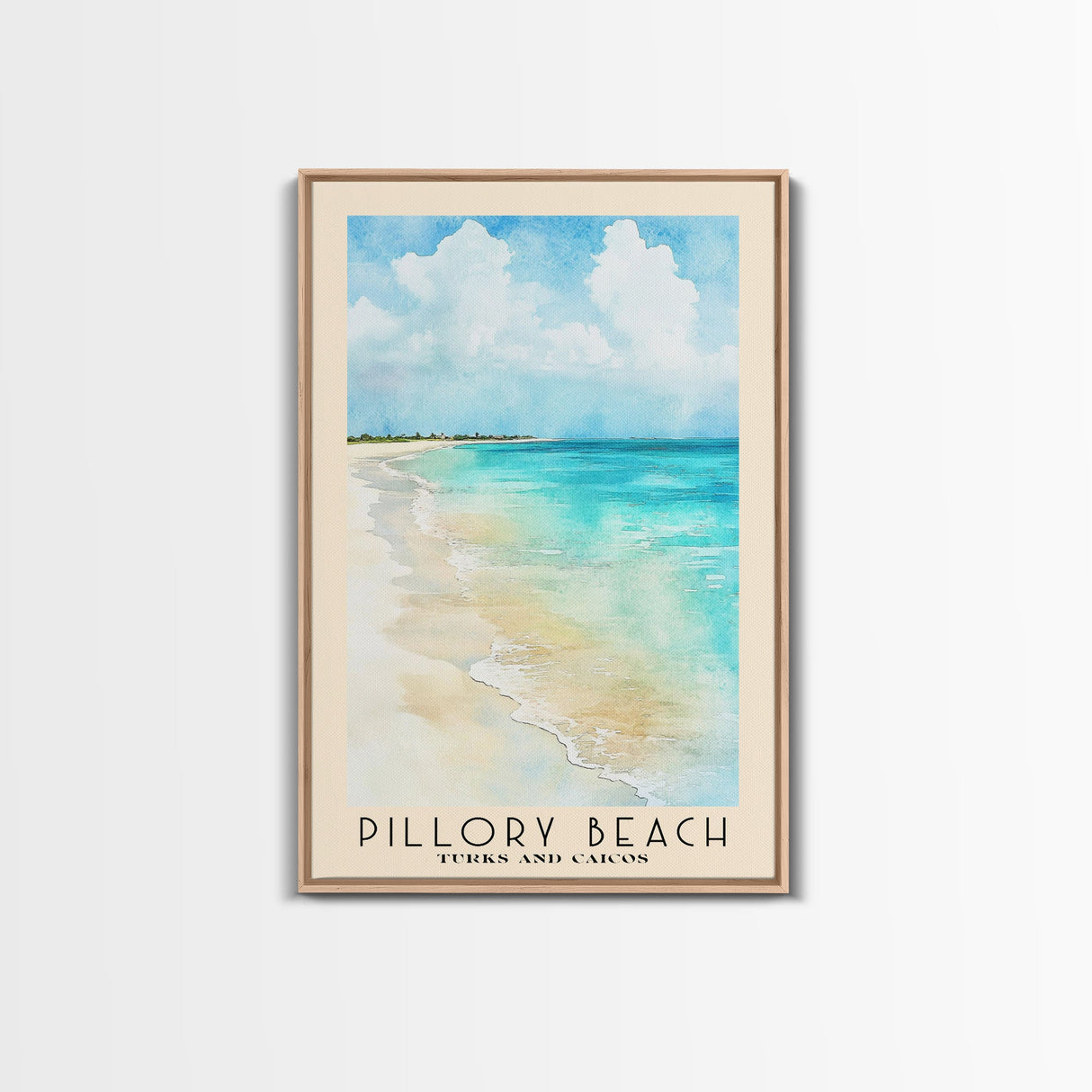 Pillory Beach, Turks and Caicos Watercolor Beach Print, Vacation Gift, Turks and Caicos Wall Art, Framed Canvas Print, Framed Beach Painting