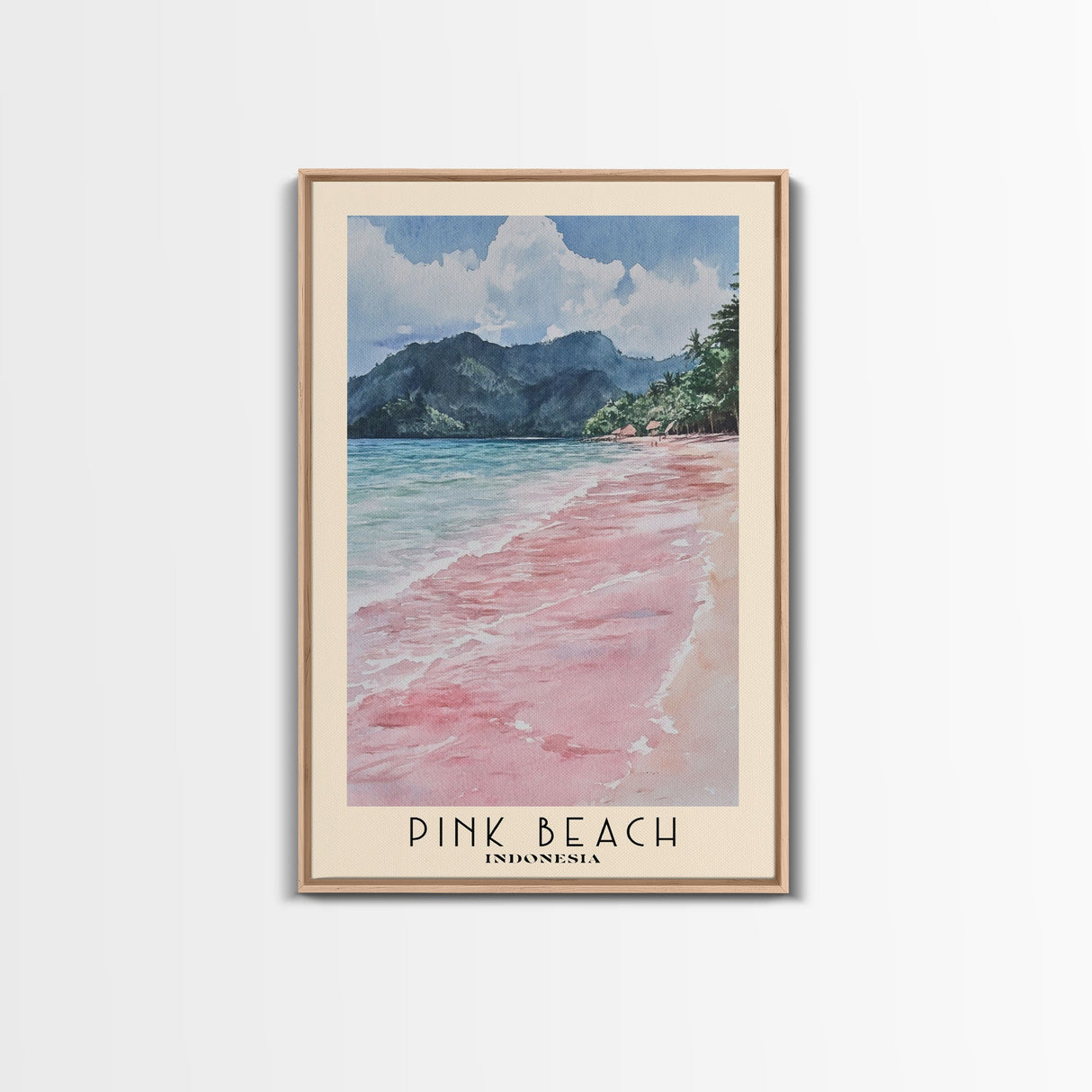 Pink Beach, Indonesia Watercolor Beach Print, Vacation Gift, Indonesia Wall Art, Beach Painting, Beach Decor, Beach Painting