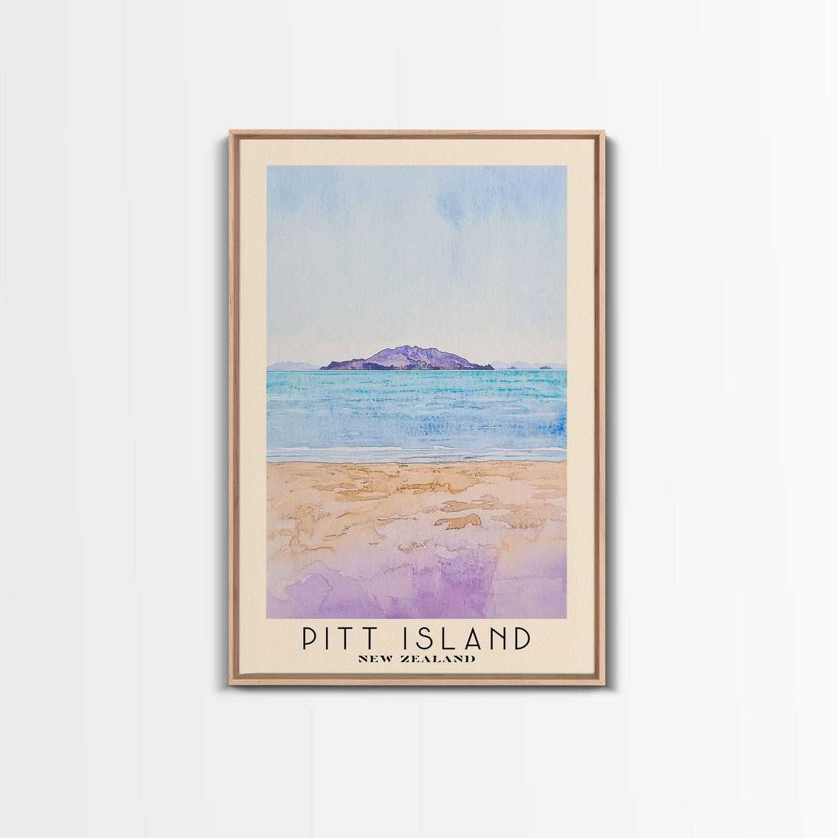 Pitt Island, New Zealand Watercolor Beach Print, Vacation Gift, New Zealand Wall Art, Framed Canvas Print, Framed Beach Painting