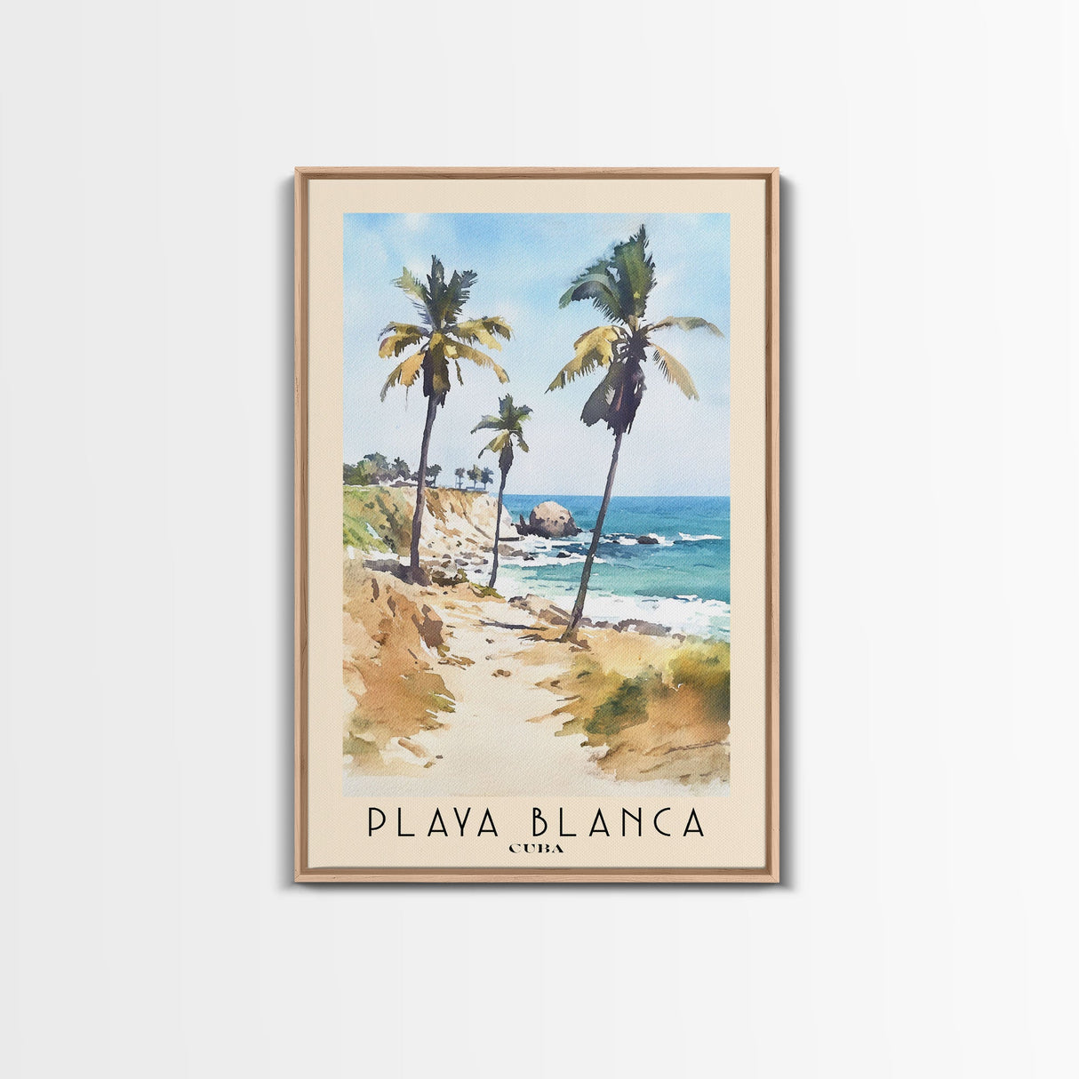 Playa Blanca, Cuba Watercolor Beach Print, Vacation Gift, Cuba Wall Art, Framed Canvas Print, Framed Beach Painting