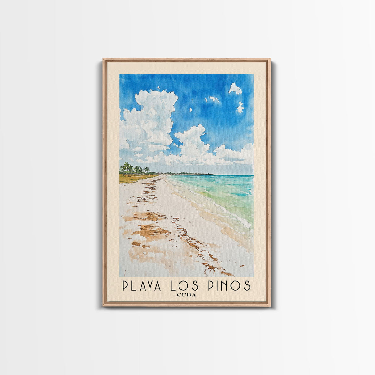 Playa Los Pinos, Cuba Watercolor Print, Vacation Gift, Cuba Wall Art, Beach Painting, Beach Decor, Large Wall Art, Wood Frame Art