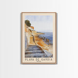 Playa de Gandía, Spain Watercolor Beach Print, Vacation Gift, Spain Wall Art, Framed Canvas Print, Framed Beach Painting