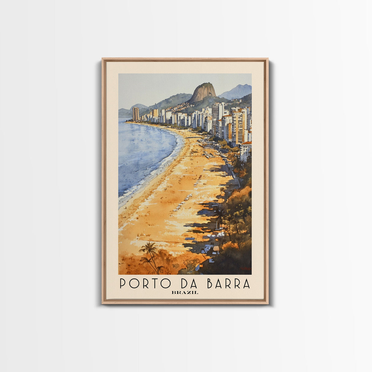 Porto da Barra, Brazil Watercolor Beach Print, Vacation Gift, Brazil Wall Art, Framed Canvas Print, Framed Beach Painting