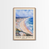 Praia da Amália, Portugal Watercolor Beach Print, Vacation Gift, Portugal Wall Art, Framed Canvas Print, Framed Beach Painting