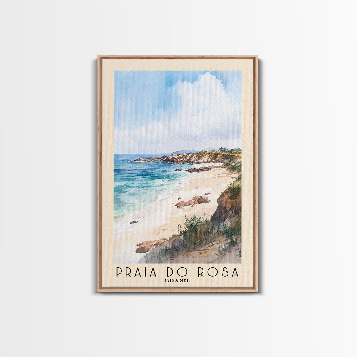 Praia do Rosa, Brazil Watercolor Print, Vacation Gift, Brazil Wall Art, Beach Painting, Beach Decor, Large Wall Art, Wood Frame Art