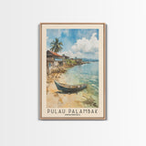 Pulau Palambak, Indonesia Watercolor Print, Vacation Gift, Indonesia Wall Art, Beach Painting, Beach Decor, Large Wall Art, Wood Frame Art