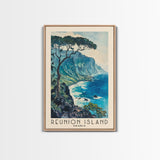 Reunion Island, France Watercolor Beach Print, Vacation Gift, France Wall Art, Framed Canvas Print, Framed Beach Painting