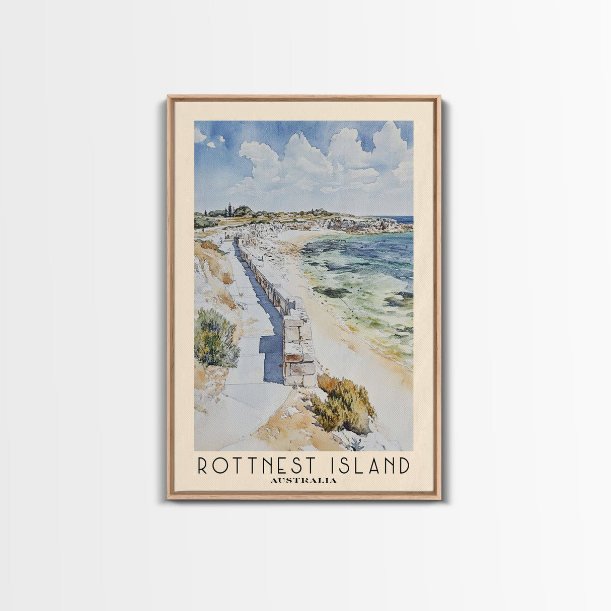 Rottnest Island, Australia Watercolor Print, Vacation Gift, Australia Wall Art, Beach Painting, Beach Decor, Large Wall Art, Wood Frame Art