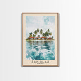 San Blas, Panamá Watercolor Beach Print, Vacation Gift, Panamá Wall Art, Framed Canvas Print, Framed Beach Painting