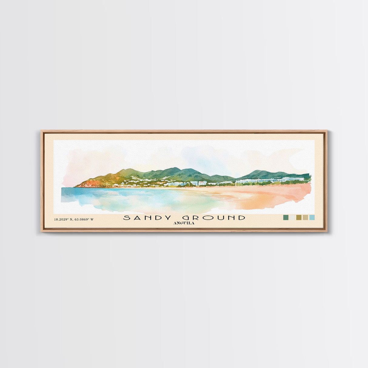 Sandy Ground, Anguila Watercolor Beach Print, Vacation Gift, Anguila Wall Art, Framed Canvas Print, Framed Beach Painting