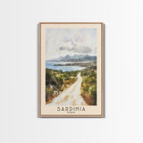 Sardinia, Italy Watercolor Beach Print, Vacation Gift, Italy Wall Art, Framed Canvas Print, Framed Beach Painting