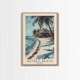 Secret Beach, Belize Watercolor Print, Vacation Gift, Belize Wall Art, Beach Painting, Beach Decor, Large Wall Art, Wood Frame Art