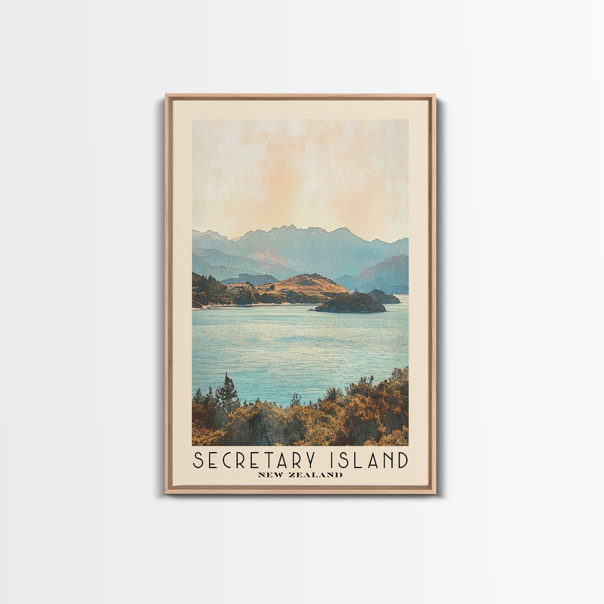 Secretary Island, New Zealand Watercolor Beach Print, Vacation Gift, New Zealand Wall Art, Framed Canvas Print, Framed Beach Painting