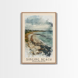 Singing Beach, Massachusetts Watercolor Beach Print, Vacation Gift, Massachusetts Wall Art, Framed Canvas Print, Framed Beach Painting