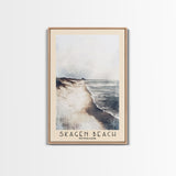 Skagen Beach, Denmark Watercolor Beach Print, Vacation Gift, Denmark Wall Art, Framed Canvas Print, Framed Beach Painting