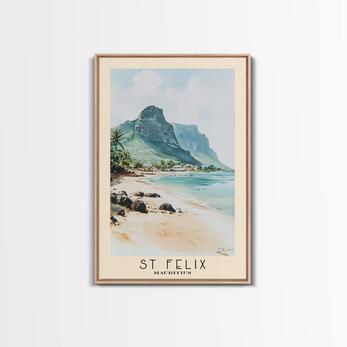 St Felix, Mauritius Watercolor Beach Print, Vacation Gift, Mauritius Wall Art, Framed Canvas Print, Framed Beach Painting