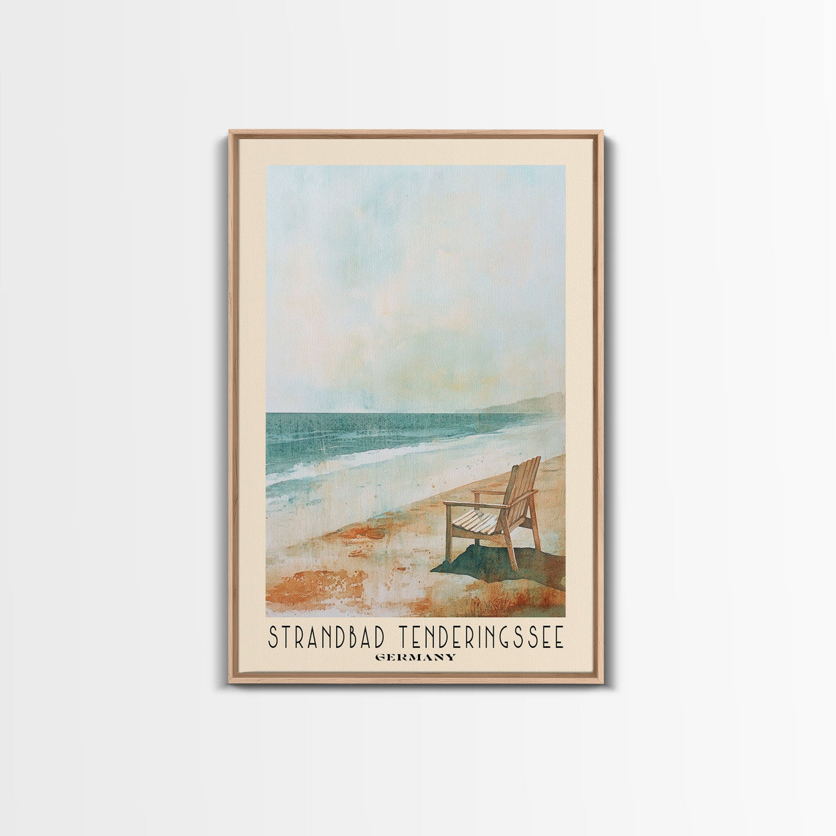 Strandbad Tenderingssee, Germany Watercolor Print, Vacation Gift, Germany Wall Art, Beach Painting, Beach Decor, Large Wall Art, Wood Frame Art