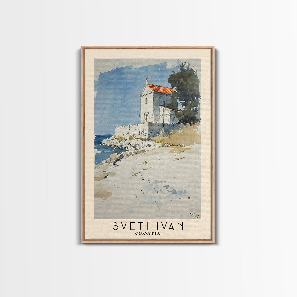 Sveti Ivan , Croatia Watercolor Beach Print, Vacation Gift, Croatia Wall Art, Framed Canvas Print, Framed Beach Painting