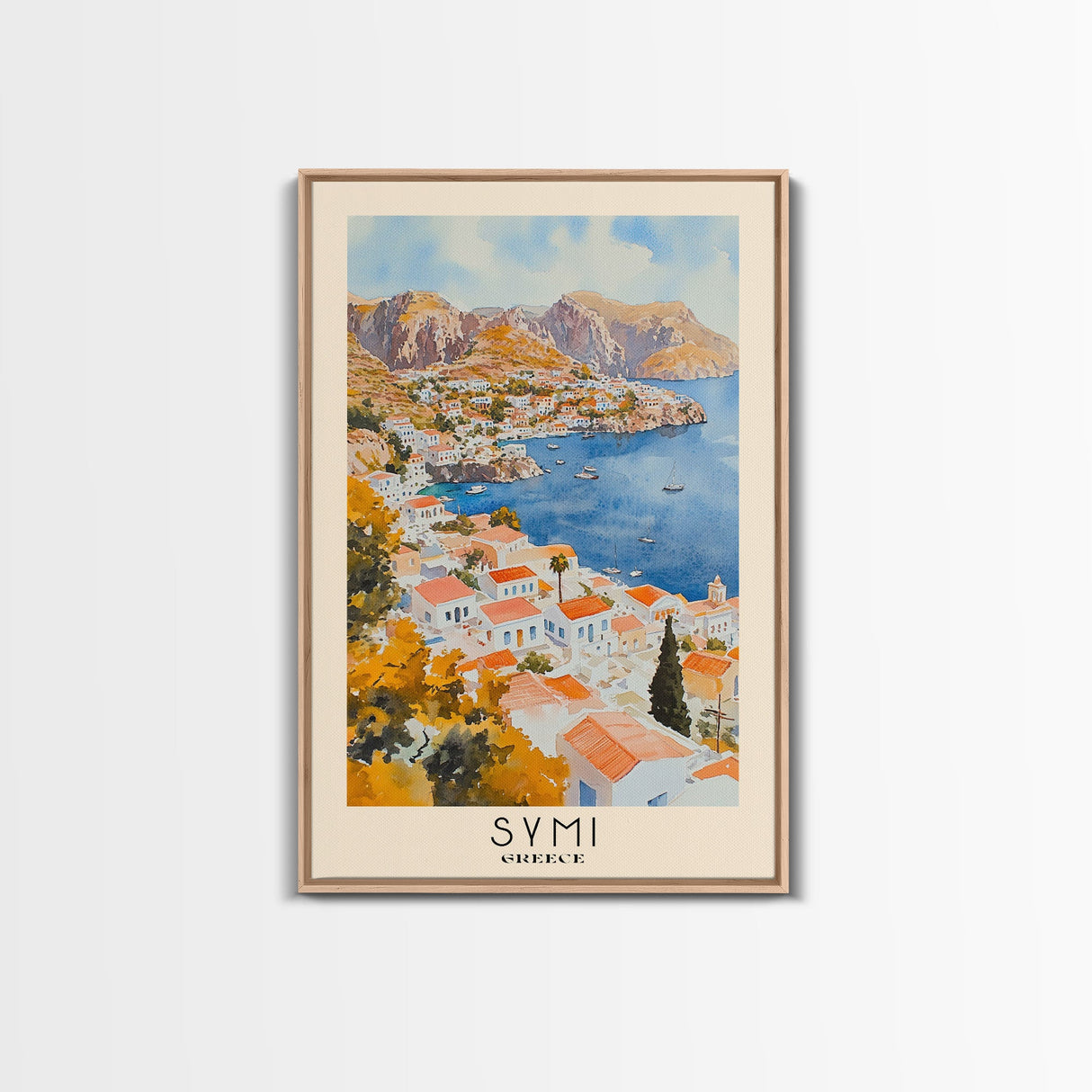 Symi, Greece Watercolor Beach Print, Vacation Gift, Greece Wall Art, Beach Painting, Beach Decor, Beach Painting