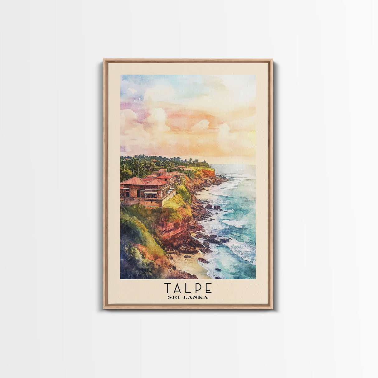 Talpe, Sri Lanka Watercolor Print, Vacation Gift, Sri Lanka Wall Art, Beach Painting, Beach Decor, Large Wall Art, Wood Frame Art