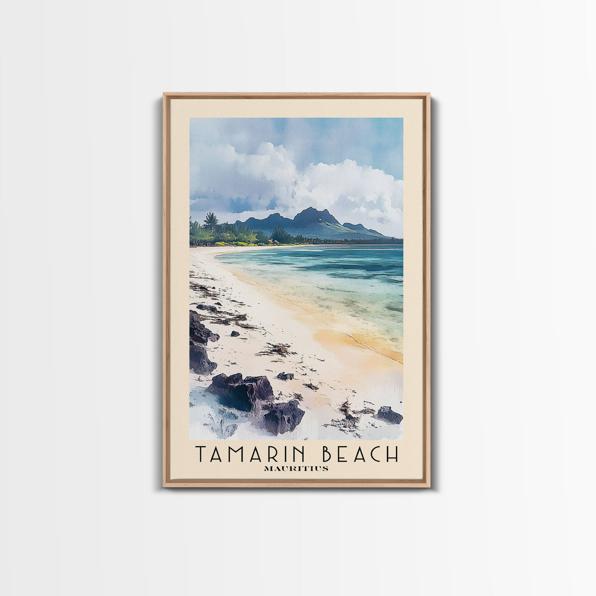 Tamarin Beach, Mauritius Watercolor Beach Print, Vacation Gift, Mauritius Wall Art, Framed Canvas Print, Framed Beach Painting