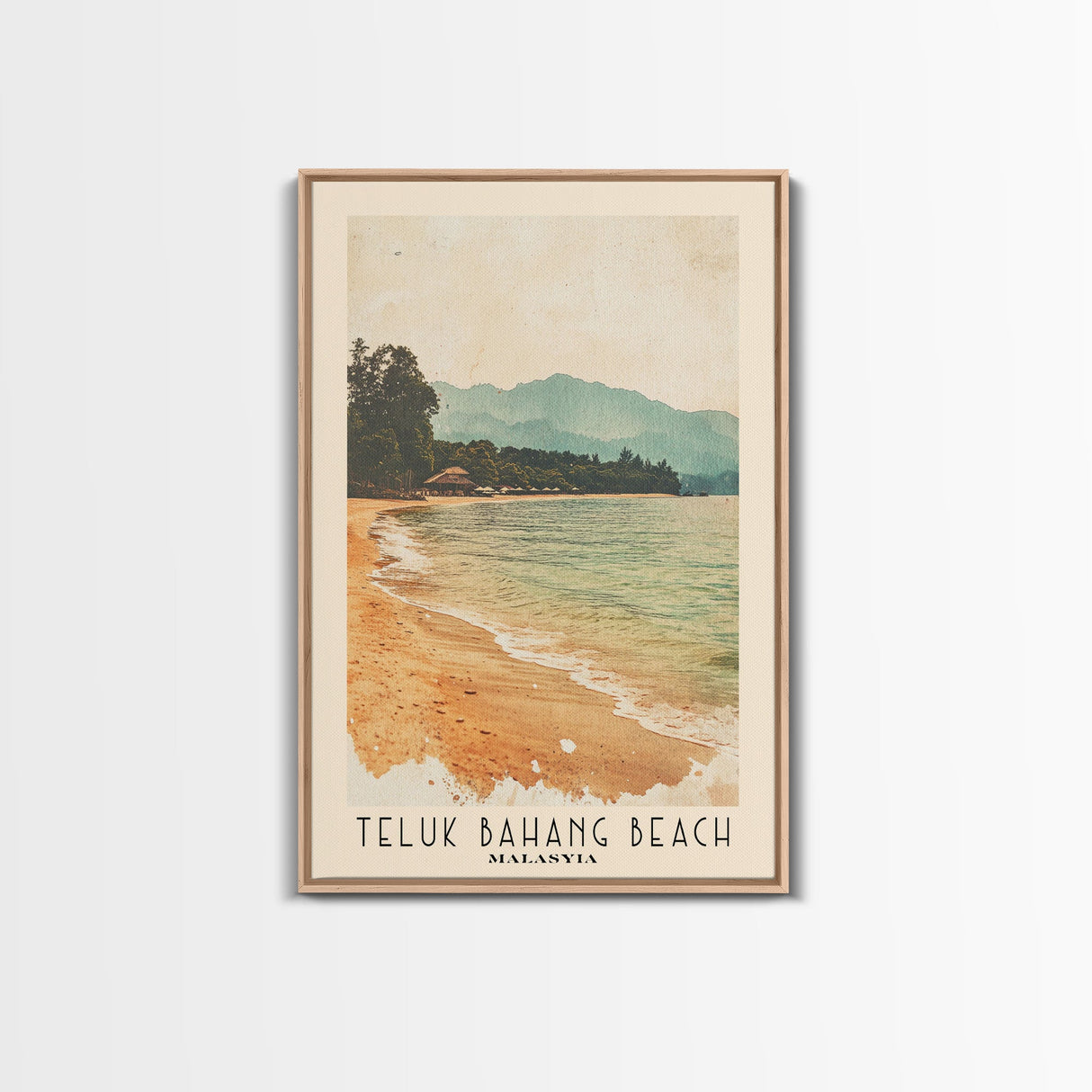 Teluk Bahang Beach, Malasyia Watercolor Print, Vacation Gift, Malasyia Wall Art, Beach Painting, Beach Decor, Large Wall Art, Wood Frame Art