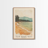 Teluk Bahang Beach, Malasyia Watercolor Print, Vacation Gift, Malasyia Wall Art, Beach Painting, Beach Decor, Large Wall Art, Wood Frame Art