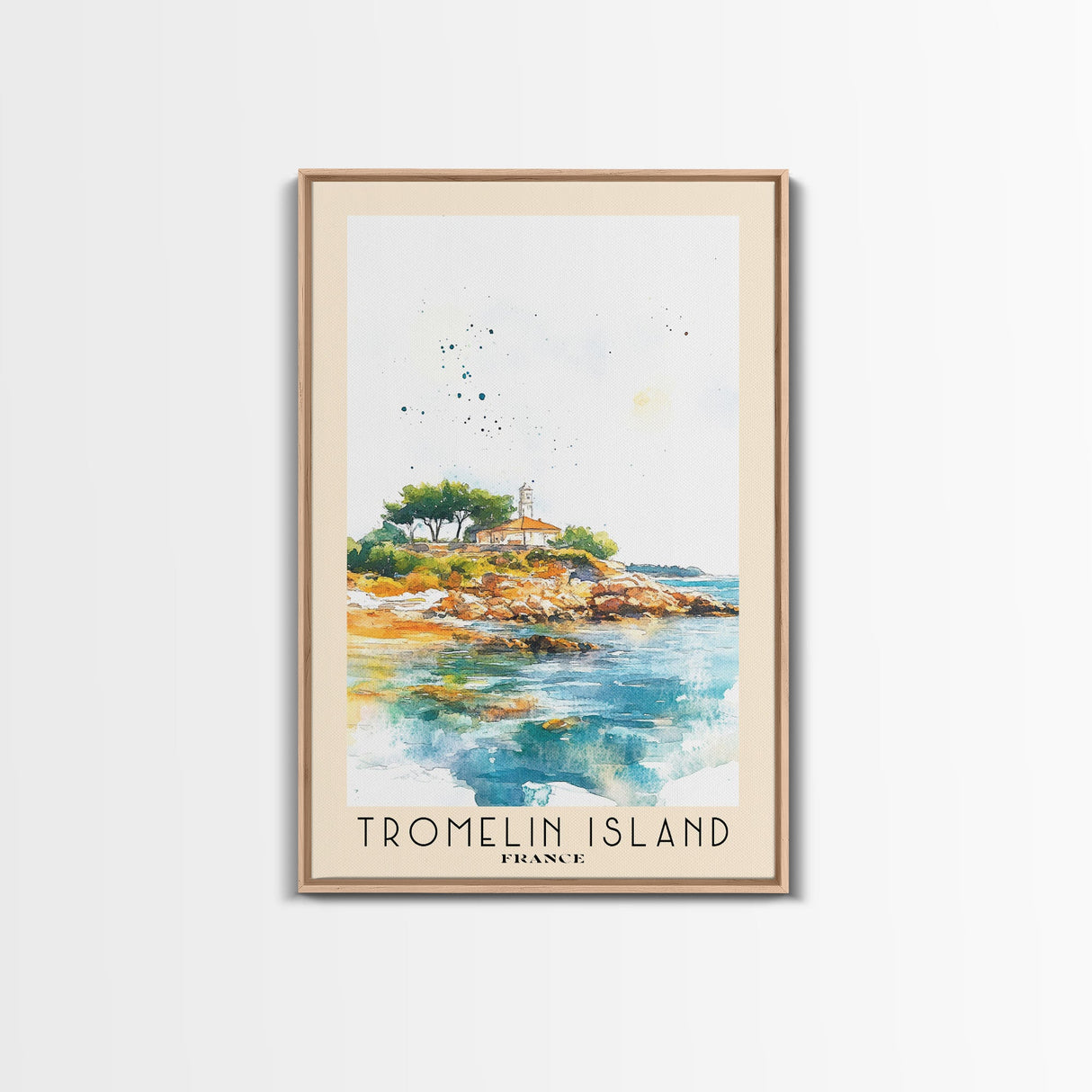 Tromelin Island, France Watercolor Beach Print, Vacation Gift, France Wall Art, Framed Canvas Print, Framed Beach Painting