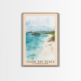 Trunk Bay Beach, US Virgin islands Watercolor Beach Print, Vacation Gift, US Virgin islands Wall Art, Framed Canvas Print, Framed Beach Painting