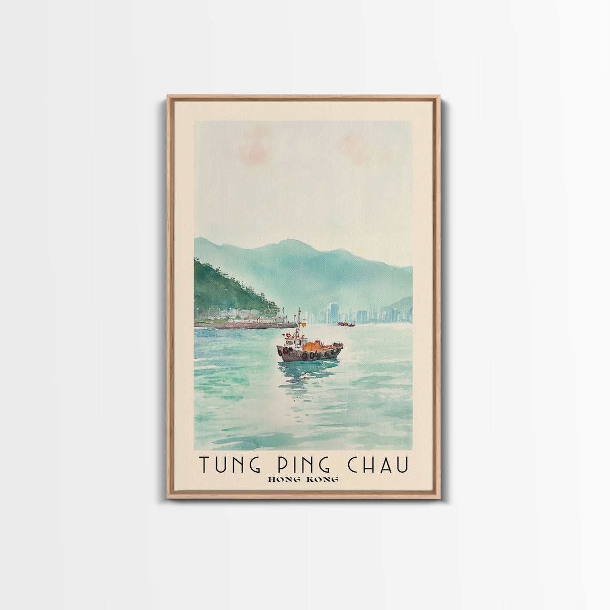 Tung Ping Chau, Hong Kong Watercolor Beach Print, Vacation Gift, Hong Kong Wall Art, Framed Canvas Print, Framed Beach Painting