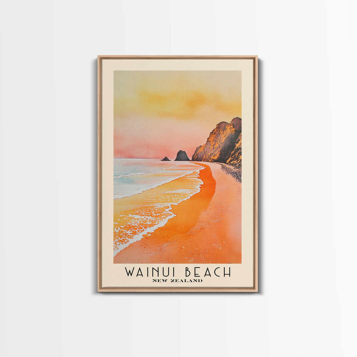 Wainui Beach, New Zealand Watercolor Print, Vacation Gift, New Zealand Wall Art, Beach Painting, Beach Decor, Large Wall Art, Wood Frame Art