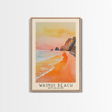 Wainui Beach, New Zealand Watercolor Print, Vacation Gift, New Zealand Wall Art, Beach Painting, Beach Decor, Large Wall Art, Wood Frame Art