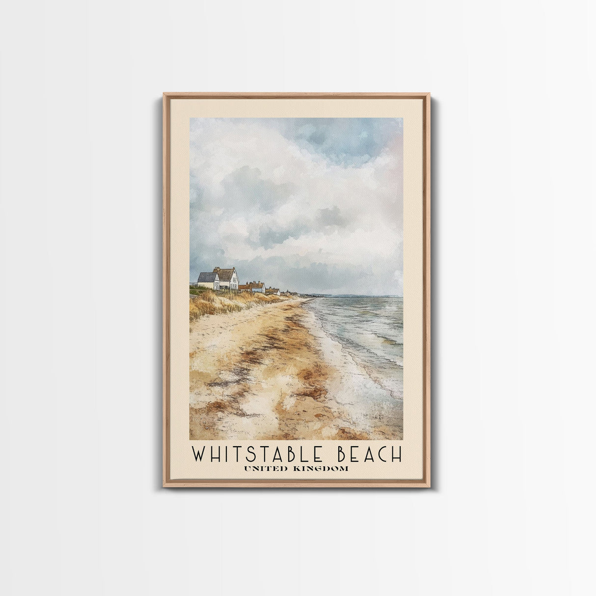 Whitstable beach, United Kingdom Watercolor Beach Print, Vacation Gift, United Kingdom Wall Art, Beach Painting, Beach Decor, Beach Painting